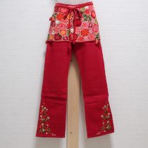赤系苺刺繍パンツ&モチーフクロッシェエプロン