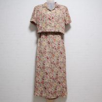 薄荷花プリント縮緬ワンピース【M】