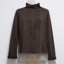 こげ茶フリル使いハイネックカットソー【3(9号)】