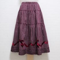 ボルドーリボン使いストライプスカート