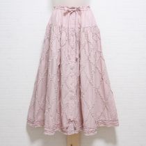 ピンク格子ピコフリル使いローンスカート