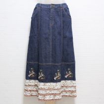 紺リトルローズ刺繍&フリルスカート【M】