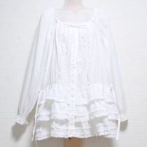白段々フリルローンチュニック