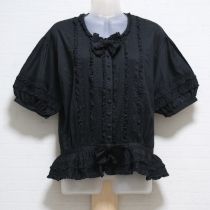黒ピコフリルローンペプラムブラウス