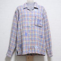 ブルー系Kパッチ楊柳シャツ