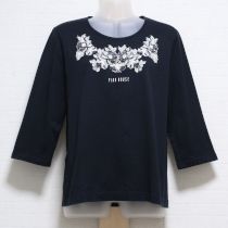 黒レース&ビーズ刺繍七分袖Tシャツ【L】