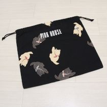 黒猫プリント巾着