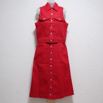 赤花刺繍デニムベスト&スカート【M】