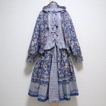 ブルー花柄×チェック5点セット