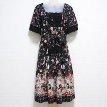 黒系ボヘミアンフローラルワンピースサッシュ付き【9号】