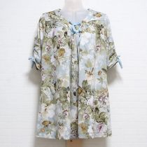 ブルーグレー薔薇プリントカットソーチュニック【9号】