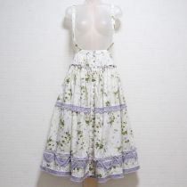 オフ白白つめ草パッチワーク吊スカート