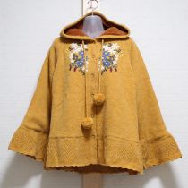 マスタード花図鑑刺繍ニットカーディガン