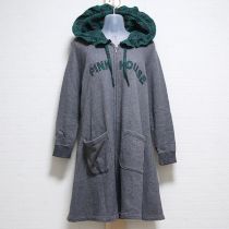 グレー×緑系チェックロゴロングパーカー