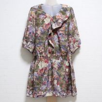 カーキ系花柄シルクチュニック【9号】