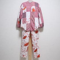 白×赤チェリーパッチワークブラウス&パンツ