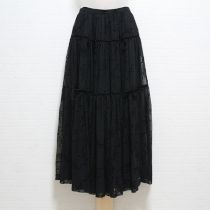 黒リボンフロッキープリントスカート