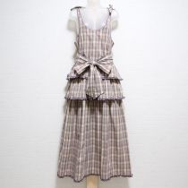 パープル系チェック段々ワンピースサッシュ付き