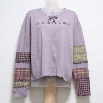 パープル系チェック使い長Tシャツ