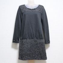 グレー花モチーフ切替えカットソーチュニック【3(9号)】