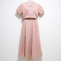 ピンクドット通しリボンワンピース