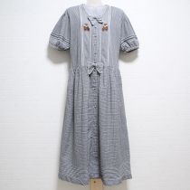 黒ピクニックくま刺繍ギンガムワンピース