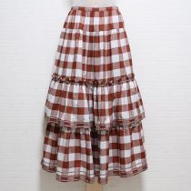 茶ブロックチェック段々スカート