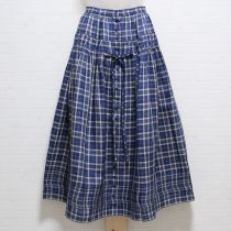 ブルー系チェック麻スカート