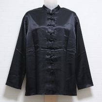 黒サテンチャイナ風ブラウス