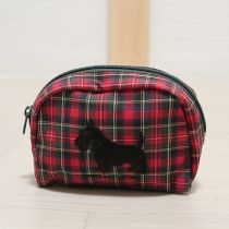 赤系チェックテリア刺繍ポーチ