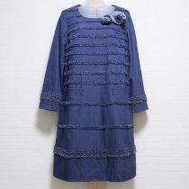 ブルー系花モチーフ付きフリルワンピース【3(9号)】