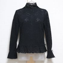 黒ベロアリボン使い総レースハイネックカットソー【S】