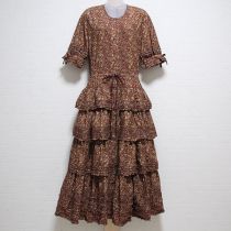 えんじ系更紗段々ワンピース