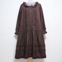 茶サテンリボン使いローンワンピース