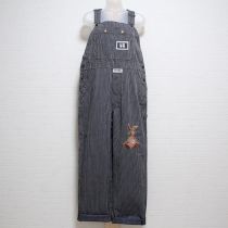 紺オーバーオールうさぎ刺繍ヒッコリーオーバーオール