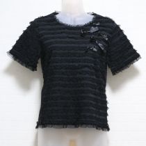 黒ドットチュール&サテンリボンカットソー【4(L)】