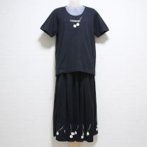黒マーガレットプリントカットソー上下