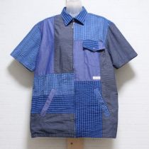 青ダンガリークロスパッチワークジップアップシャツ【4(L)】
