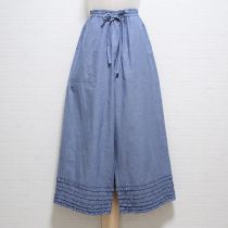 水色ダンガリー裾フリルワイドパンツ