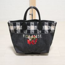 黒チェリー刺繍デニムバッグ
