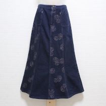 紺薔薇刺繍デニムスカート【M】