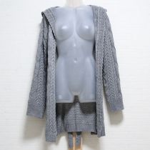 グレーケーブル編みロングカーディガン