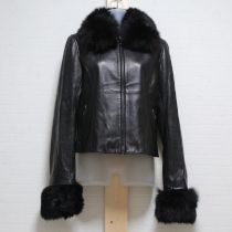 黒ファー付きレザージャケット【S】