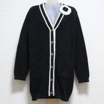 黒ふわふわニットロングカーディガンコサージュ付き【3(9号)】