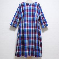 ボルドー×ブルーチェックワンピース