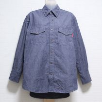 青バック刺繍チェックボタンシャツ【M】