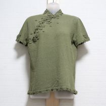 カーキ花モチーフセーター【L】