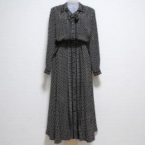 黒水玉サテンリボン使いワンピース