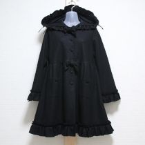 黒ベロアリボン使いフード付きコート