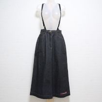 黒デニムロゴ刺繍サスペンダースカート